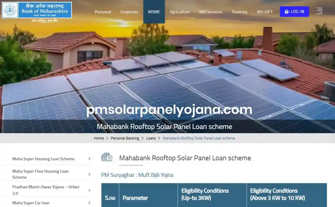 Bank of Maharashtra PM Surya Ghar Yojana Loan Application 2025