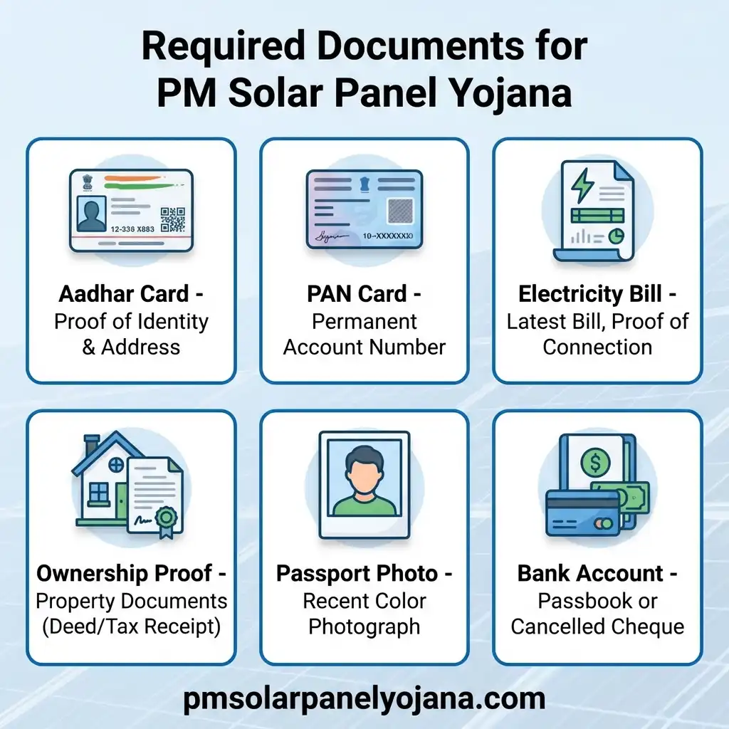 PM Solar Panel Yojana Required Documents 2026